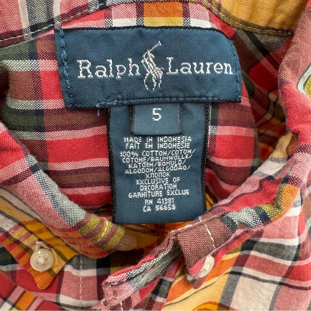 Ralph Lauren Kids Plaid and Yellow Button Down Shirts Fall Thanksgiving Boys 5